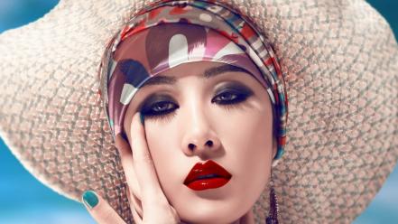 Bandana straw hat nail polish red lips wallpaper