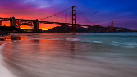 Blue landscapes hills bridges rivers skies beach wallpaper