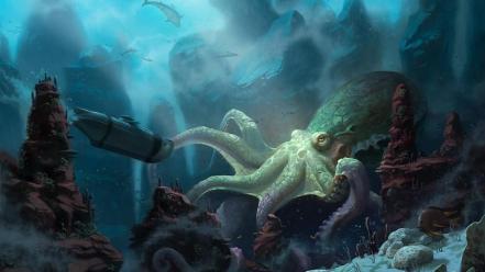 Creatures fantasy art monsters octopuses sharks wallpaper