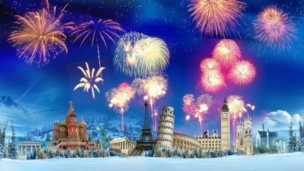 Eiffel tower paris fireworks london pisa moscow wallpaper