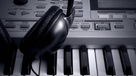 Headphones music keyboards monochrome wallpaper