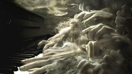 Music artistic piano hands surreal wallpaper