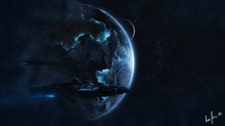 Outer space futuristic planets spaceships artwork wallpaper