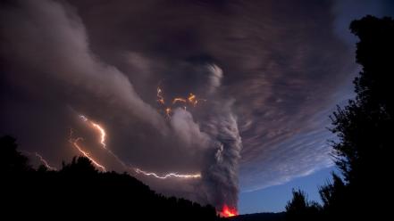 Volcanoes weather lightning volcano puyehue wallpaper