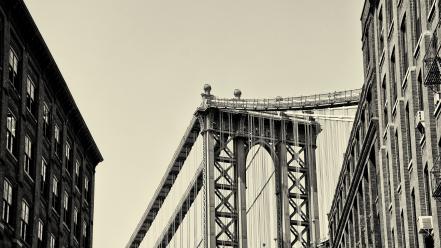 Architecture bridges new york city sepia manhattan bridge wallpaper