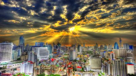 Architecture buildings skyscrapers bangkok skies sun rays wallpaper