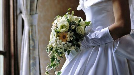 Flowers brides wedding bouquet dresses wallpaper