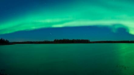 Light aurora borealis lakes multiscreen skyscapes wallpaper