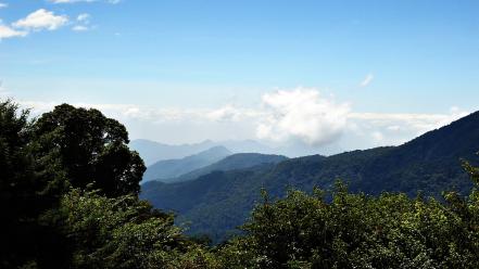 Mountains clouds landscapes nature trees taiwan skies wallpaper