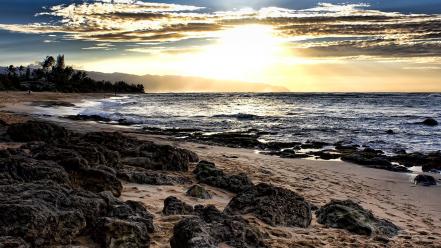 Ocean clouds landscapes nature sun beach sand wallpaper