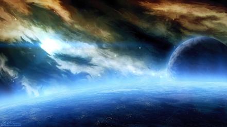 Outer space planets nebulae digital art wallpaper