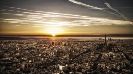 Paris sunset landscapes orange france apocalyptic cities upscaled wallpaper