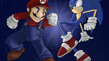 Sega entertainment mario fight luigi versus sonic wallpaper