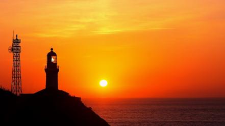 Sunset landscapes lighthouses wallpaper