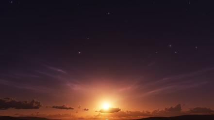 Sunset landscapes night stars wallpaper