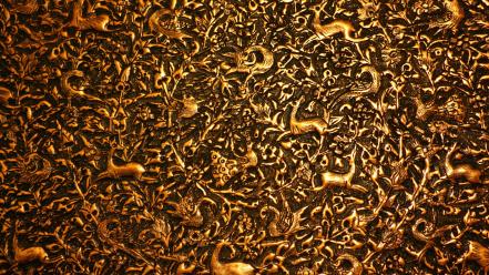 Abstract animals gold carving wallpaper