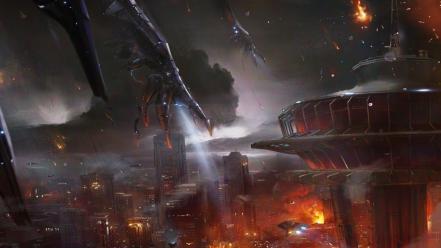 Artwork mass effect 3 apocalyptic cities reapers wallpaper