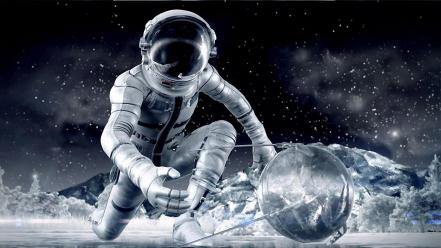 Astronauts tools science fiction artwork reflections equipment wallpaper