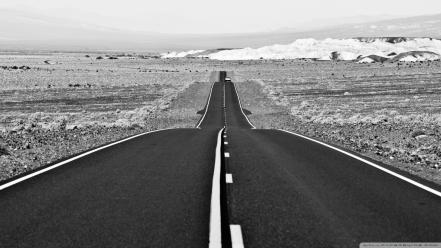 Black and white landscapes nature roads wallpaper