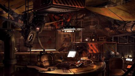 Computers futuristic room digital art science fiction artwork wallpaper