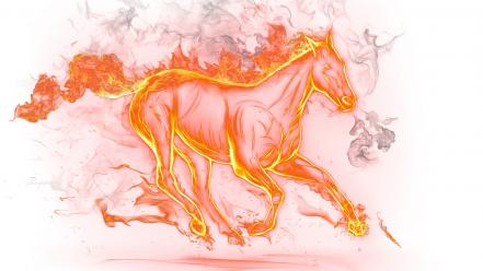 Flames fire horses white background wallpaper
