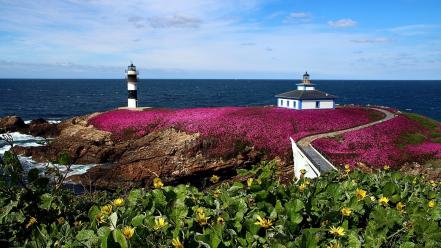 Landscapes nature europe lighthouses spain galicia pancha island wallpaper