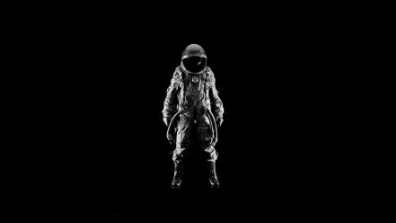 Minimalistic floating astronauts grayscale space black background spacesuit wallpaper