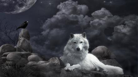 Moon crows ghost wolves wallpaper