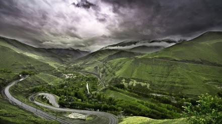 Mountains clouds landscapes nature gray hills asphalt wallpaper