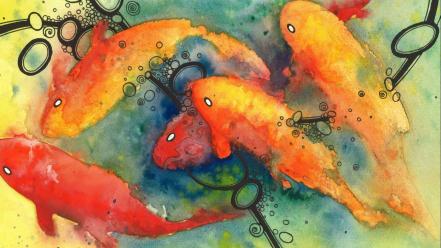 Paintings multicolor koi artwork watercolor fishes wallpaper