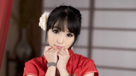 Qipao im soo yeon bangs black hair wallpaper