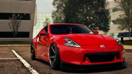 Red cars nissan parking lot fairlady z34 370z wallpaper