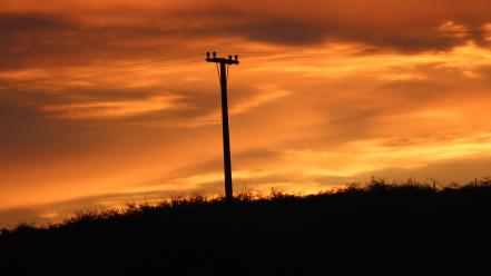 Sun red orange bright pole skies powerline wallpaper