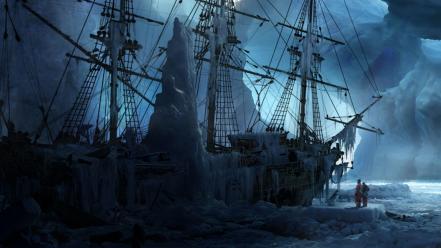 Cold ships frozen art icebergs shipwrecks abandoned wallpaper