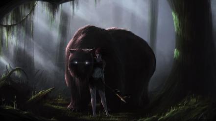 Fantasy art artwork warriors bears glowing eyes wallpaper