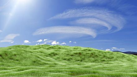 Green grass fields meadows skies pasture bliss wallpaper