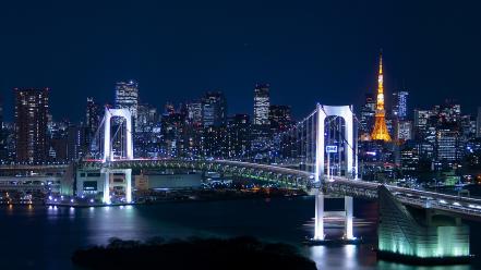 Japan tokyo cityscapes city lights towers rainbow bridge wallpaper