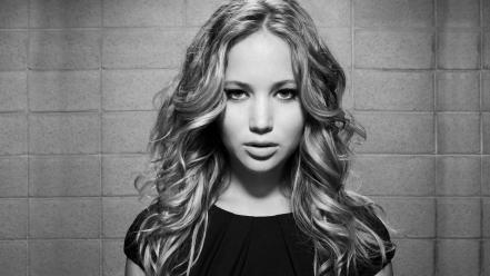 Long hair monochrome jennifer lawrence faces actress wallpaper