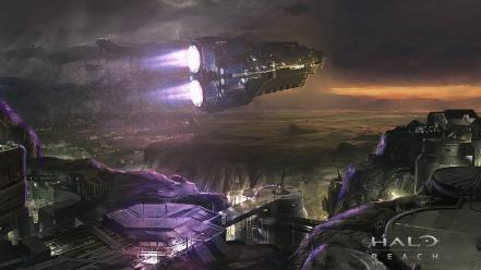 Storm halo buildings reach spaceships artwork game wallpaper