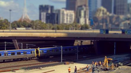Trains tilt-shift australia railroads melbourne workers wallpaper