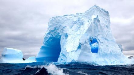 Waves cold frozen seagulls antarctica iceberg splashes wallpaper