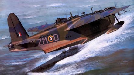 Aircraft submarine artwork aviation military art wallpaper