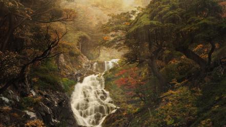 Landscapes nature forest hell paradise waterfalls between wallpaper