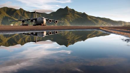 Mountains aircraft c-17 globemaster reflections wallpaper