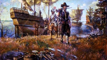 Paintings conquistador artwork sail ship sailing ships wallpaper