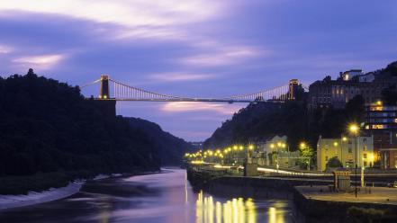 Street lights rivers suspension bridge bing bristol wallpaper