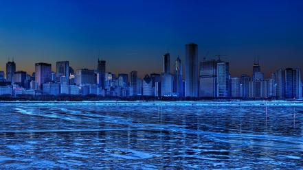 Water chicago night buildings usa reflections cities wallpaper