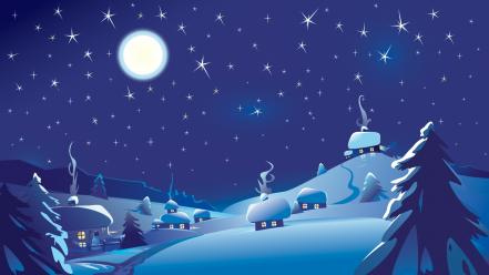 Winter night illustrations graphic art vector snowy mountains wallpaper