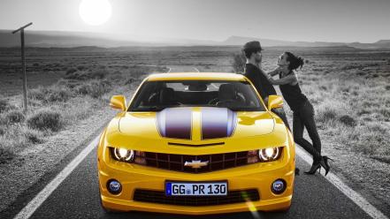 Yellow cars couple chevrolet camaro wallpaper