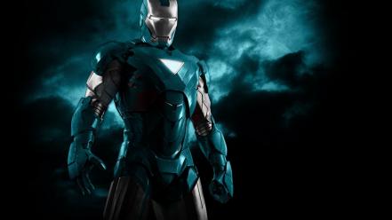 Blue iron man robots superheroes armor black background wallpaper
